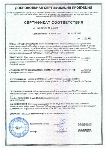 Сертификат сooтветствия резиновых изделий